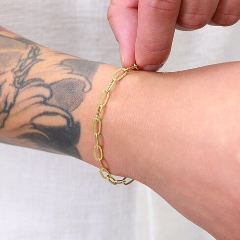 Nuragold 14k Real Yellow Gold Paperclip 4mm Elongated Cable Link Bracelet (7"-8") Italian Jewelry for Men & Women in Saudi Arabia