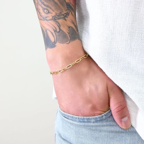 Nuragold 14k Real Yellow Gold Paperclip 4mm Elongated Cable Link Bracelet (7"-8") Italian Jewelry for Men & Women in Saudi Arabia