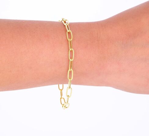 Nuragold 14k Real Yellow Gold Paperclip 4mm Elongated Cable Link Bracelet (7"-8") Italian Jewelry for Men & Women in Saudi Arabia