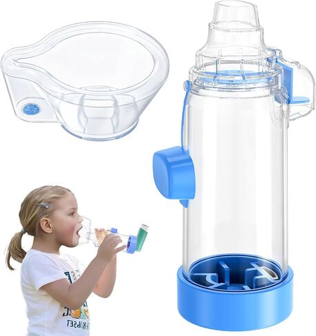 فواصل الاستنشاق سهلة الاستخدام للأطفال والكبار - أجهزة الاستنشاق بالجرعات المقننة؛ آر تي سي 21-أ؛ متوافق مع OTC MDI، خفيف الوزن ومناسب للسفر Nessi Spacer OTC (أزرق، للأطفال) in Kuwait