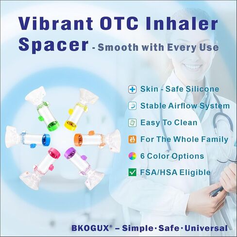 فواصل الاستنشاق سهلة الاستخدام للأطفال والكبار - أجهزة الاستنشاق بالجرعات المقننة؛ آر تي سي 21-أ؛ متوافق مع OTC MDI، خفيف الوزن ومناسب للسفر Nessi Spacer OTC (أزرق، للأطفال) in Kuwait