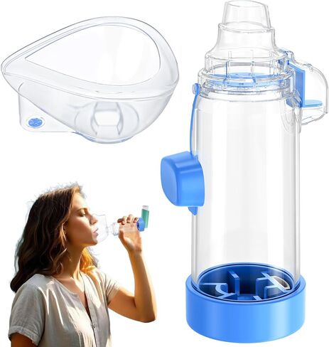 Easy-to-Use Inhaler Spacers for Kids & Adults - Metered Dose Inhalers; RTC 21-A; OTC MDI Compatible, Lightweight & Travel-Friendly Nessi Spacer OTC (Blue, Child) in Saudi Arabia