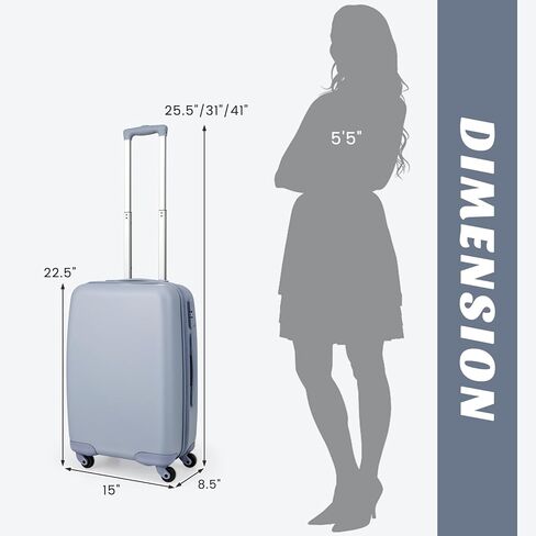 Goplus Carry On Luggage, 20 Inch Lightweight 100% PC Hardshell Suitcase with TSA Lock, Height Adjustable Handle, Spinner Wheels, Airline Approved Luggage for Travel, Business (Light Steel Blue) in Saudi Arabia