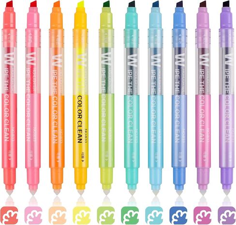 Erasable Highlighters, 10 Pastel Highlighters Assorted Colors, Dual Tip Cute Erasable Highlighter Pens No Bleed Through for Bullet Journaling, Bible Study, School Office Supplies in Kuwait