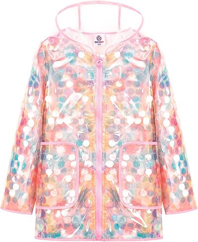 WELAKEN Girls Sequin Raincoat Waterproof Reusable Hooded Outwear Rain Jacket with Lining in Saudi Arabia