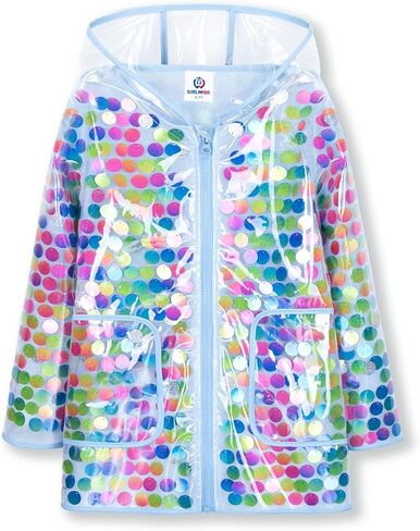 Welaken Girls Sequin Rainproof المقاومة للماء قابلة لإعادة الاستخدام مقنعين سترة أمطار خارجية مع بطانة in Kuwait