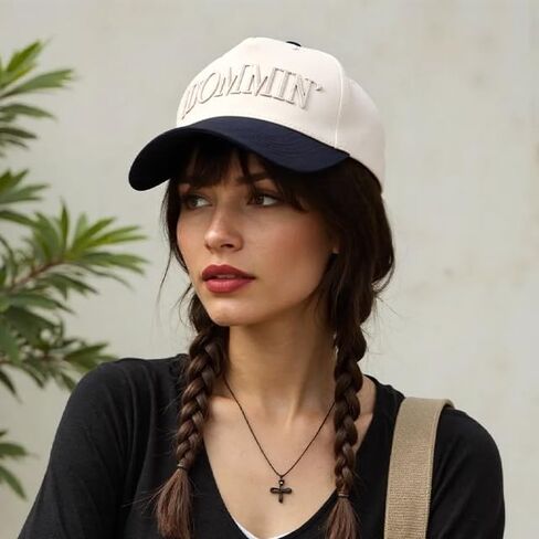 Women’s Mommin Trucker Hat – Two-Tone Embroidered Baseball Cap with Ponytail Opening Adjustable Vintage Style Hat in Saudi Arabia