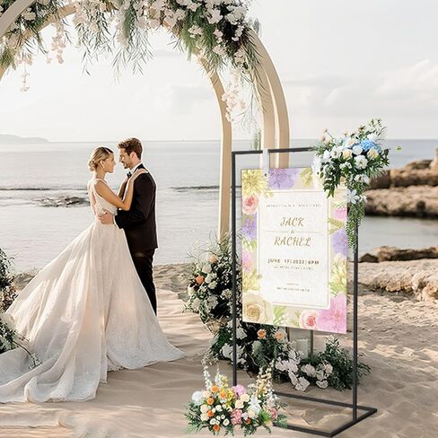 Wedding Welcome Sign Stand, Welcome to Our Wedding Sign Holder with Leather Hanging Strap,50"x30"x 20"Heavy Duty Easel Stand for Sign Suitable for Wedding, Birthday, Halloween, (Black) in Kuwait