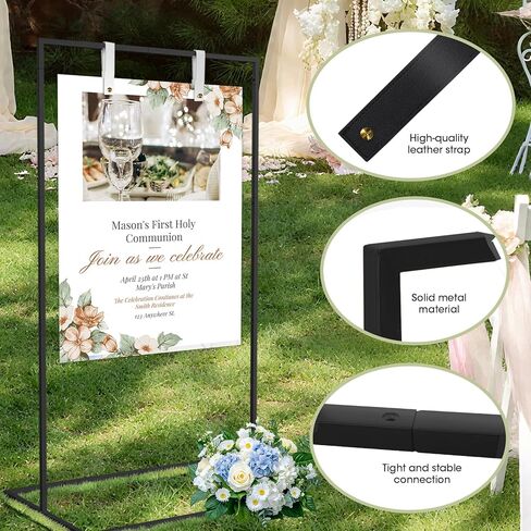 Wedding Welcome Sign Stand, Welcome to Our Wedding Sign Holder with Leather Hanging Strap,50"x30"x 20"Heavy Duty Easel Stand for Sign Suitable for Wedding, Birthday, Halloween, (Black) in Kuwait