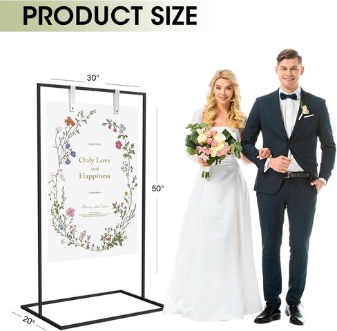 Wedding Welcome Sign Stand, Welcome to Our Wedding Sign Holder with Leather Hanging Strap,50"x30"x 20"Heavy Duty Easel Stand for Sign Suitable for Wedding, Birthday, Halloween, (Black) in Kuwait