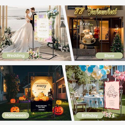 Wedding Welcome Sign Stand, Welcome to Our Wedding Sign Holder with Leather Hanging Strap,50"x30"x 20"Heavy Duty Easel Stand for Sign Suitable for Wedding, Birthday, Halloween, (Black) in Kuwait