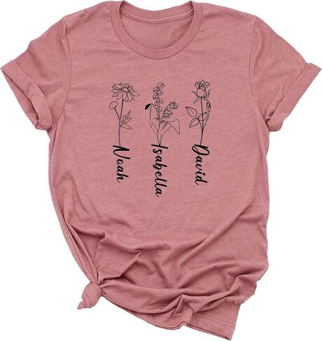 Personalized Mom Grandma Mothers Day Shirt, Customizable Flower Kids Graphic Tees for Mom or Grandpa, Gift for Women Birthday, Christmas, Thanksgiving and Valentine's Day, Shirt with Grandkids Names in Saudi Arabia