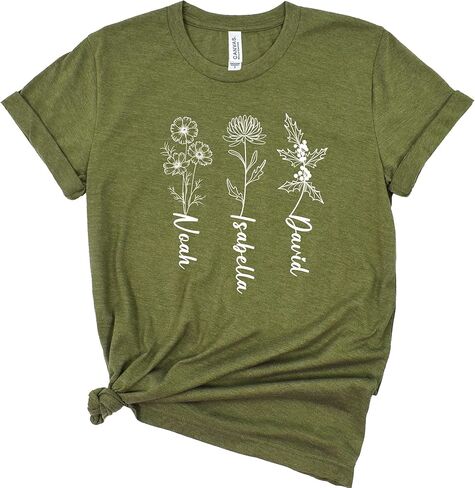 Personalized Mom Grandma Mothers Day Shirt, Customizable Flower Kids Graphic Tees for Mom or Grandpa, Gift for Women Birthday, Christmas, Thanksgiving and Valentine's Day, Shirt with Grandkids Names in Saudi Arabia