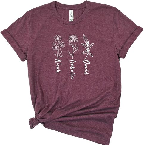 Personalized Mom Grandma Mothers Day Shirt, Customizable Flower Kids Graphic Tees for Mom or Grandpa, Gift for Women Birthday, Christmas, Thanksgiving and Valentine's Day, Shirt with Grandkids Names in Saudi Arabia