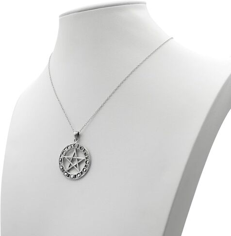 Moonlight Mysteries Moon Pentagram Pendant - Sterling Silver Moon Phase Pentacle Necklace With 18", 20", 22" Adjustable Chain - Wiccan Pagan Jewelry for Women or Men (1.1 inch) in Saudi Arabia