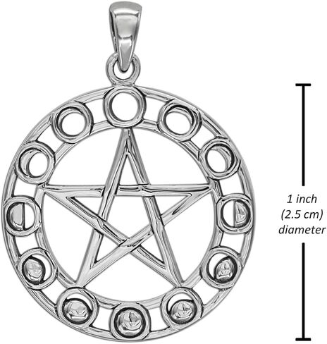 Moonlight Mysteries Moon Pentagram Pendant - Sterling Silver Moon Phase Pentacle Necklace With 18", 20", 22" Adjustable Chain - Wiccan Pagan Jewelry for Women or Men (1.1 inch) in Saudi Arabia