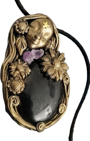 | Oshun Orisha Necklace | African Goddess of Love, Beauty and Abundance | Black Obsidian and Amethyst Crystal | Oxum Yoruba Jewelry in Saudi Arabia