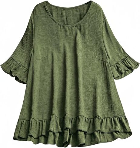 SOLY HUX Women's Plus Size Ruffle Half Sleeve Blouse Crew Neck Casual Tunic Shirt Tops in Saudi Arabia