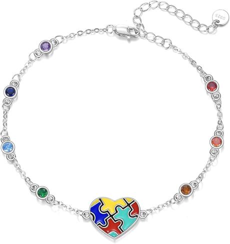 Autism Awareness Bracelet 925 Sterling Silver 7 Chakra Puzzle Piece Heart Shape Bracelet ASD Autism Jewelry Gifts for Women in Saudi Arabia