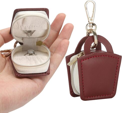 Jewelry Ring Holder Box with Keychain, Small Ring Earring Stud Necklace Storage Case for Gym Travel Sports, Portable Jewelry Storage Boxes (Red) in Saudi Arabia