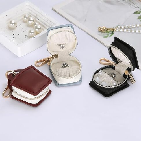 Jewelry Ring Holder Box with Keychain, Small Ring Earring Stud Necklace Storage Case for Gym Travel Sports, Portable Jewelry Storage Boxes (Red) in Saudi Arabia