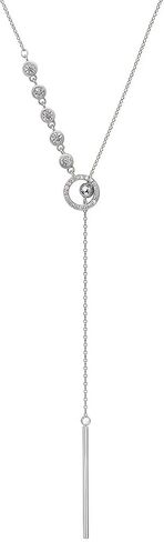Rose Gold/White GOLDSweater Chain Y-Necklace for Women, Adjustable Length with Sparkling Crystal Ring & Minimalist Bar Pendant – Elegant Daily & Gift Jewelry in Saudi Arabia