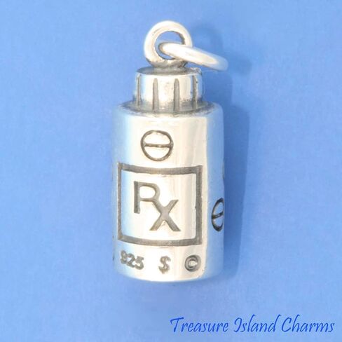 TI Pharmacist Prescription Rx Medication Pharmacy Bottle 925 Solid Sterling Silver Charm Pendant Bracelet Dangle in Saudi Arabia