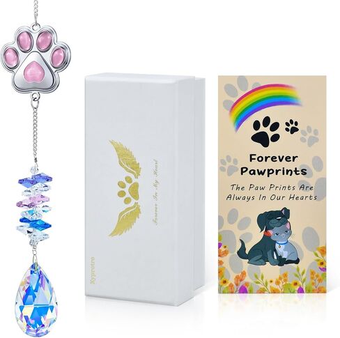 Pet Memorial Suncatcher, Pet Memorial Gifts for Dogs, Crystal Dog Memorial Suncatcher with Pawprint & Heart, Loss of Dog Sympathy Gift, Dog Bereavement Gifts, Dog Memory Gift for Pet Lovers in Saudi Arabia