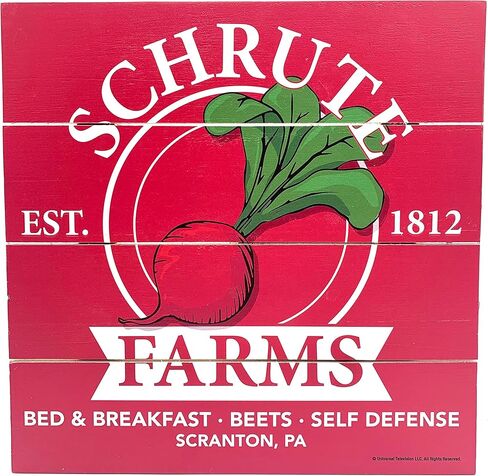 لافتة خشبية من The Office Schrute Farms Red Bed and Breakfast Farmhouse Wood - جاهزة للتعليق لافتة فنية جدارية خشبية - 14x14 بوصة in Kuwait