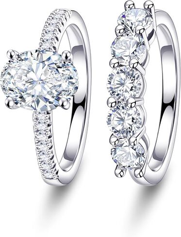 Engagement Rings for Women - 2CT Gold/Silver Oval Cut Cubic Zirconia Engagement Wedding Rings Set for Women Eternity Wedding Band Promise Ring for Her Bride Anniversary Birthday Gifts in Saudi Arabia