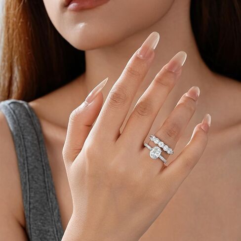 Engagement Rings for Women - 2CT Gold/Silver Oval Cut Cubic Zirconia Engagement Wedding Rings Set for Women Eternity Wedding Band Promise Ring for Her Bride Anniversary Birthday Gifts in Saudi Arabia