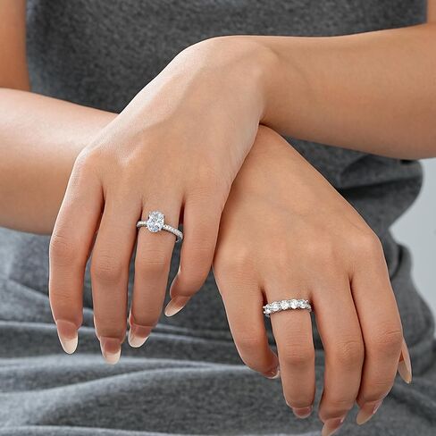 Engagement Rings for Women - 2CT Gold/Silver Oval Cut Cubic Zirconia Engagement Wedding Rings Set for Women Eternity Wedding Band Promise Ring for Her Bride Anniversary Birthday Gifts in Saudi Arabia