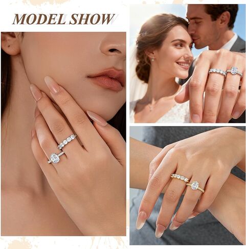 Engagement Rings for Women - 2CT Gold/Silver Oval Cut Cubic Zirconia Engagement Wedding Rings Set for Women Eternity Wedding Band Promise Ring for Her Bride Anniversary Birthday Gifts in Saudi Arabia