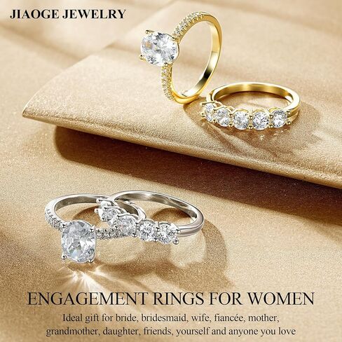 Engagement Rings for Women - 2CT Gold/Silver Oval Cut Cubic Zirconia Engagement Wedding Rings Set for Women Eternity Wedding Band Promise Ring for Her Bride Anniversary Birthday Gifts in Saudi Arabia