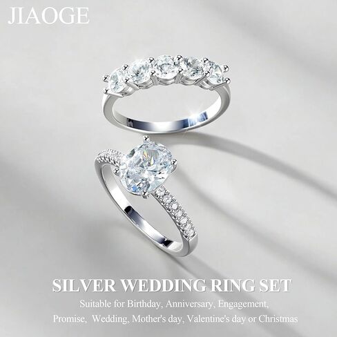 Engagement Rings for Women - 2CT Gold/Silver Oval Cut Cubic Zirconia Engagement Wedding Rings Set for Women Eternity Wedding Band Promise Ring for Her Bride Anniversary Birthday Gifts in Saudi Arabia