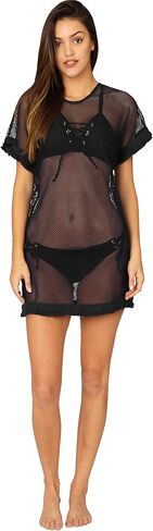 INGEAR Swimsuit Cover Ups Beach Bikini Bathing Suit Cover Up Crochet Fringe Trim Mesh Dress in Saudi Arabia