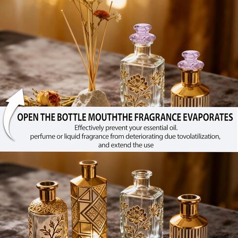 2 pcs Glass Aroma Bottles with Dust-Proof Diffusion Caps/High Transparency Glass Sealing Caps, Suitable for Rattan Aroma Volatilization Bottles, Universal Diffusion Cap, Pink in Saudi Arabia