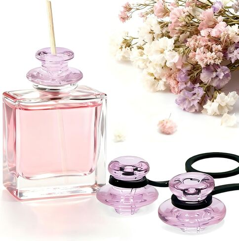 2 pcs Glass Aroma Bottles with Dust-Proof Diffusion Caps/High Transparency Glass Sealing Caps, Suitable for Rattan Aroma Volatilization Bottles, Universal Diffusion Cap, Pink in Saudi Arabia