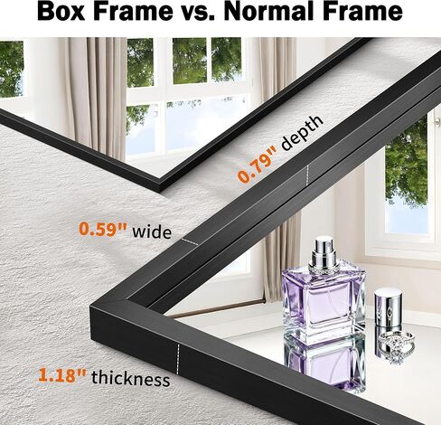 CIRCUMI 18"x22" Rectangular Mirror with Box Metal Frame, Black Bathroom Mirror, Brushed Finish, Tempered Glass, Large Mirror for Wall, Over Sink, Installed Vertically/Horizontally, Crystal-Clear in Saudi Arabia