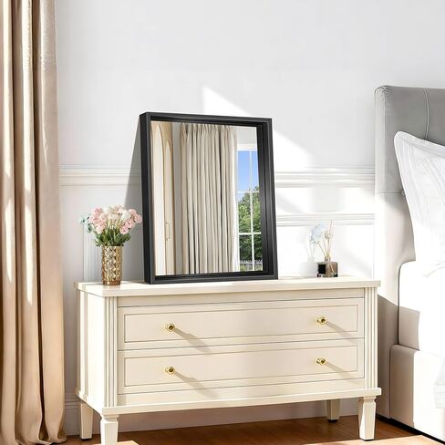 CIRCUMI 18"x22" Rectangular Mirror with Box Metal Frame, Black Bathroom Mirror, Brushed Finish, Tempered Glass, Large Mirror for Wall, Over Sink, Installed Vertically/Horizontally, Crystal-Clear in Saudi Arabia