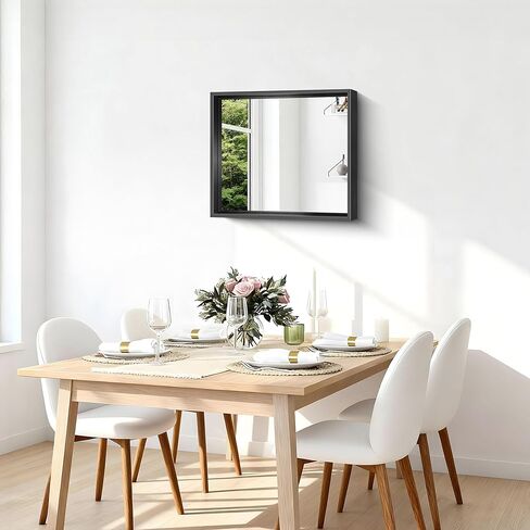 CIRCUMI 18"x22" Rectangular Mirror with Box Metal Frame, Black Bathroom Mirror, Brushed Finish, Tempered Glass, Large Mirror for Wall, Over Sink, Installed Vertically/Horizontally, Crystal-Clear in Saudi Arabia