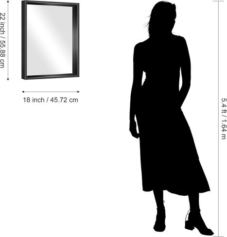 CIRCUMI 18"x22" Rectangular Mirror with Box Metal Frame, Black Bathroom Mirror, Brushed Finish, Tempered Glass, Large Mirror for Wall, Over Sink, Installed Vertically/Horizontally, Crystal-Clear in Saudi Arabia