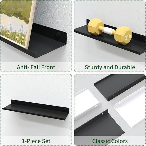 ANYHI Metal Floating Shelf, 14.5 Inch Black Wall Shelf with Lip, Display Shelf for Living Room Bathroom Bedroom Kitchen in Saudi Arabia