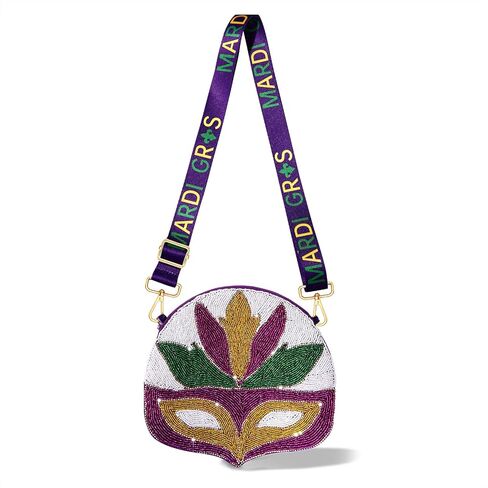 Mardi Gras Purse for Women Beaded Mask Crossbody Purse Purple Shoulder Bag Mardi Gras Parade Party Favors Gifts in Saudi Arabia
