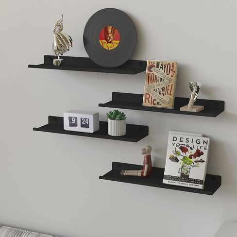 ANYHI Metal Floating Shelf, 14.5 Inch Black Wall Shelf with Lip, Display Shelf for Living Room Bathroom Bedroom Kitchen in Saudi Arabia