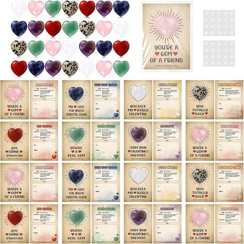 28 Pack Valentine's Day Heart Crystals and Healing Stone Bulk with Meaning Card 0.8'' Natural Love Carved Polished Rocks Gemstones Quartz Amethyst Stone for Women Men Party Favors Gift in Saudi Arabia