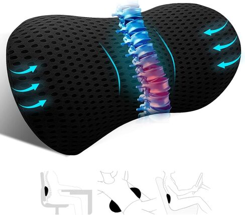 Lumbar Support Pillow, Memory Foam Lumbar Pillow for Lower Back Pain Relief, Back Support Pillow for Office Chair, Car Seat - Black in Saudi Arabia