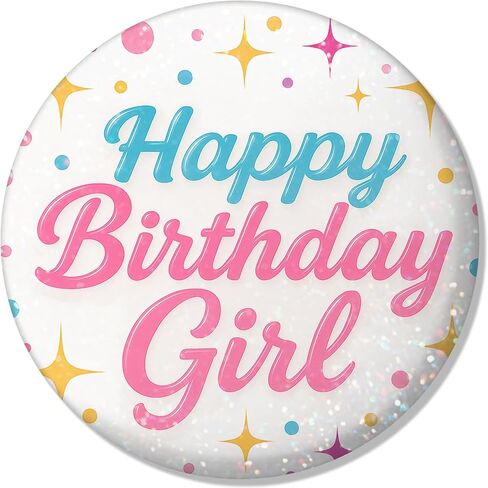 Birthday Girl Pin Holographic Laminate – 2.3In Happy Birthday Button Badge for Girls, Cute Pink & Blue Birthday Pin for Party Decoration Accessory in Kuwait