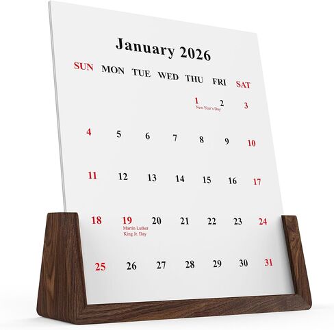 2025 2026 Desk Calendar with Beech Wood Stand 6x7.5 Inches 26-Month Tabletop Décor Calendar (Beech Wood) in Saudi Arabia