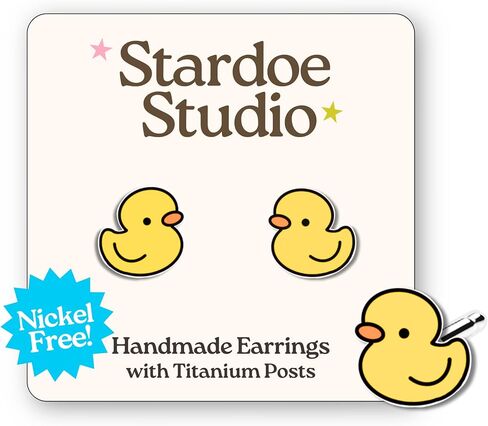Duck Earring Jewelry - Rubber Duckie Studs - Unisex Jewelry for Women and Men Duck Earrings - Unique Birthday Present for Friends - Handmade Hypoallergenic Nickel-FreeTitanium Earrings in Saudi Arabia
